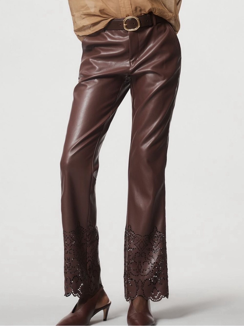 NWT Anthropologie By Anthropologie Faux Leather Novelty Slim Flare Pants 🍓2️⃣